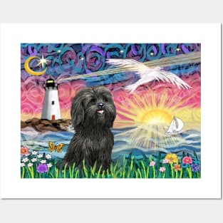 At the Shore with an Adorable Black Shih Tzu Posters and Art